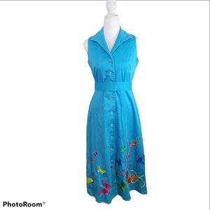 Vintage embroidered butterfly collared dress 4P